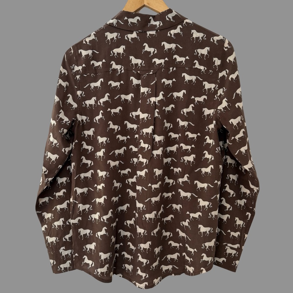 Rails "Kate" Silk Brown Horse Print Button Up Blouse M NWT ($268) - Picture 3 of 12
